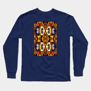 Manjak African Wax Textile Tribal Mudcloth Symmetrical Boho Pattern Long Sleeve T-Shirt